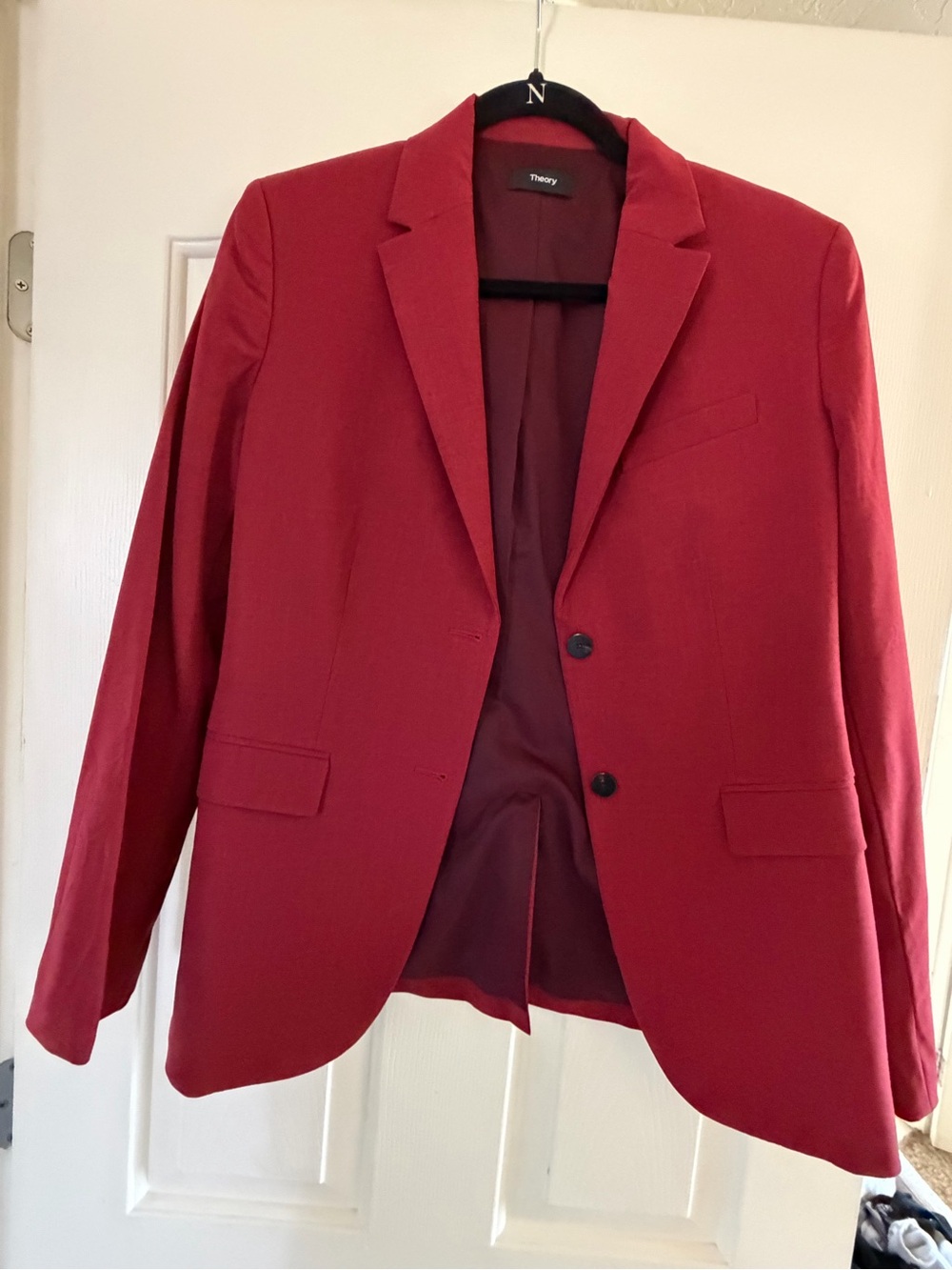 Theory Men’s Red Blazer - Two-Button Tailored Sport Coat